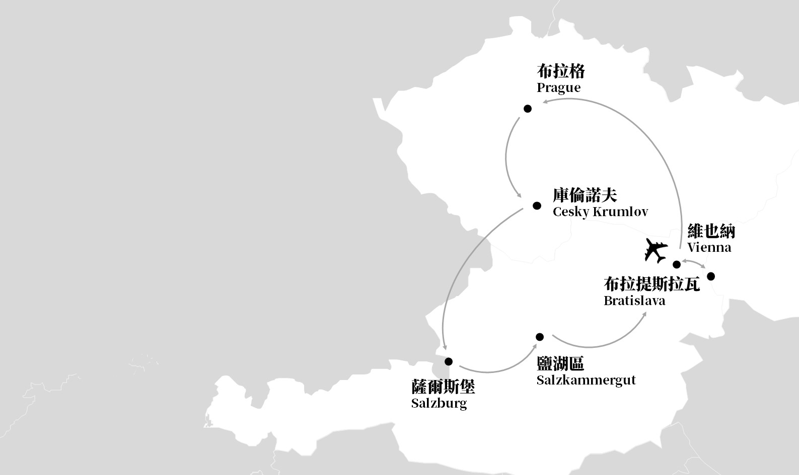 奧捷旅遊, 奧地利, 捷克, 旅遊地圖
